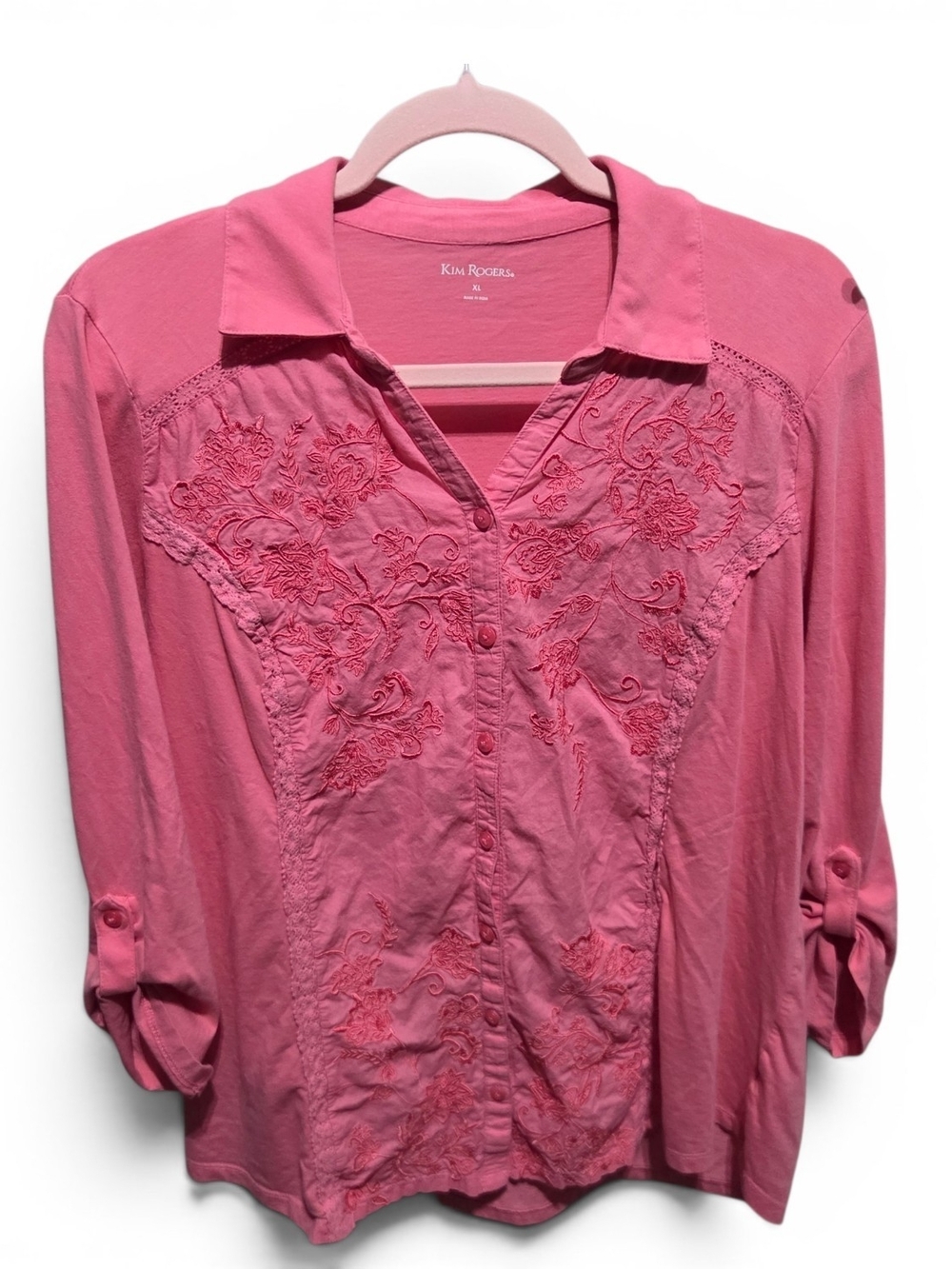 Kim Rogers Pink Embroidered Button-Front Women's Top